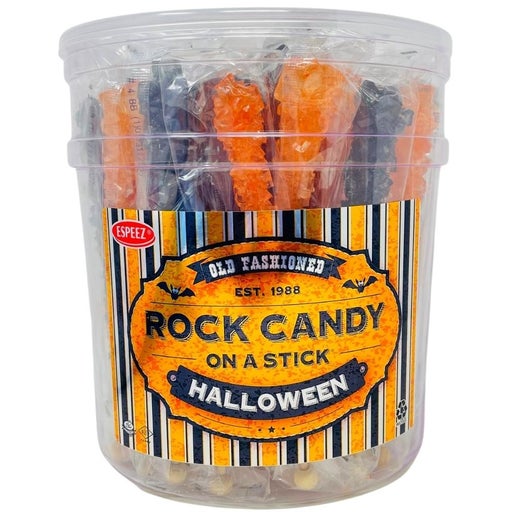 Espeez Halloween Rock Candy On a Stick Jar 6.5" Black Orange 36ct